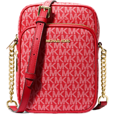 Michael Kors Red Handbags Michael Kors Jet Set Travel Medium Signature Logo Crossbody Bag - Bright Red