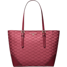 Red tote bag Michael Kors Aria Large Signature Logo Jacquard Tote Bag - Mulberry