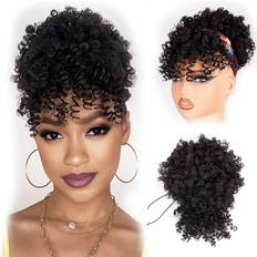 Ponytails builson Drawstring Ponytail for Black Afro Puff Kinky Curly Ponytail Bangs