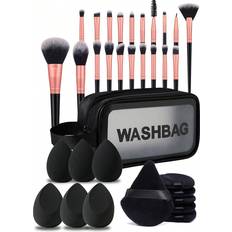 Shein 33-teiliges Make-up Pinsel Set beinhaltet: 20 Make-up Pinsel (Puder, Rouge, Highlighter, Lidschatten, Maskara, Eyeliner, Konturpinsel), 6 Dreiecks-Make-up Schwämme, 6 Make-up Blender Schwämme, 1 Stück wasserdichte Kosmetiktasche