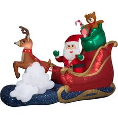 Christmas Party Supplies Gemmy Inflatable Decorations Animated Luxe Waving Santa with Rocking Reindeer on a Cloud