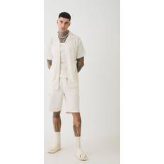 Luonnonväri - Mies Shortsit boohooMAN Tall Short Sleeve Linen Cargo Shirt Set - Natural