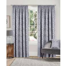 The Mill Shop Buckingham Damask Fully Lined 3 Inch Pencil Pleat Curtains Pair - Grey - 117 cm x 122 cm