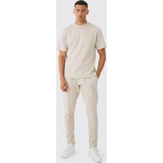 Beige Schlafanzüge boohooMAN Mens T-Shirt und Jogginghose Grau XS, Grau