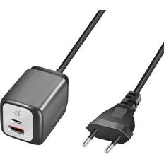 LogiLink USB-oplader 1xUSB-A 1xUSB-C med fast kabel 1,5m GaN 30W