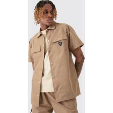 Mies - Nailon Paidat boohooMAN Regular Patch Pocket Nylon Man Overshirt - Taupe