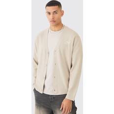 Beige - Mies Neuletakit boohooMAN Mens Stone Regular Fit Knitted Cardigan - Branded