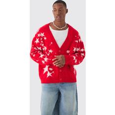 Man - Rood Vesten boohooMAN Mens Kastiger Oversize Strick-Cardigan Rot M, Rot