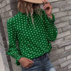 Polka Dots Tops Shein Womens Casual Ruffled Collar Polka Dot Print Loose Long Sleeve Blouse