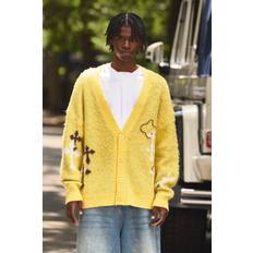 Keltainen - Mies Neuletakit boohooMAN Oversized Boxy Cross Brushed Knitted Cardigan - Yellow