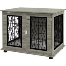 Pawhut 29.5" Indoor Dog Crate Furniture End Table with Soft Washable Cushion, Lockable Front Door