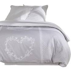 Coton Linge de Lit Today Grise 220 x 240 cm + 2 Taies D Oreiller Housse de couette Blanc (240x220cm)