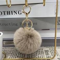 Shein Fluffy Pom Pom Charm Keychain - Khaki