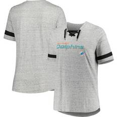 Clothing Fanatics Women's Heather Gray Miami Dolphins Plus Lace-Up V-Neck T-Shirt