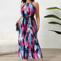 Tie Dye Dresses Shein Plus Round Neck Sleeveless Simple Long Dress Casual Everyday