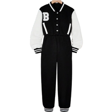 Girls Jumpsuits Shein Girls Casual Fashion College Commute Simple Street Style Embroidered Letter Patch Fleece Jumpsuit