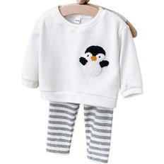 Shein Baby Jungen Sweatshirt mit gesticktem Cartoon Pinguin Muster & gestreifte Hose