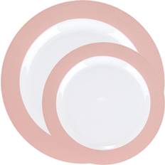 Round Plate Sets EcoQuality Rim Design Disposable China Like Plate Set 64