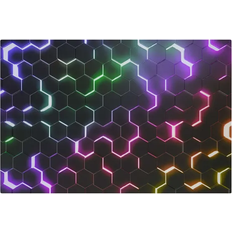 Klebefieber Structured Hexagons with Neon Light Black Décoration Murale 70x50cm