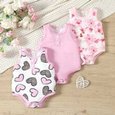 Sleeveless Bodysuits Children's Clothing Shein Baby Girl Heart Pattern Sleeveless Bodysuit