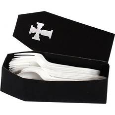 Silver Table Decorations Creative Converting 3 halloween vampire party table plasticware paper coffin utensil holder caddy Black