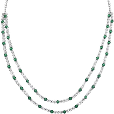 thbaker Two Row Necklace - Silver/Emerald/Diamonds