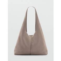 Mango Gabriel Suede Shoulder Bag, Taupe