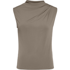 Pieces Madison Draped Sleeveless Top - Taupe Grey