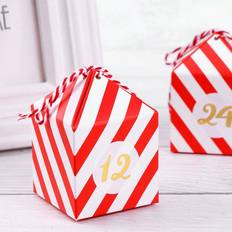 pcs Christmas Advent Calendar Golden Foil Printed Red White Striped Square Gift Boxes