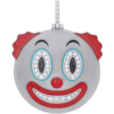 JFL Clown Face Emoji Pendant - White Gold/Diamonds/Multicolour