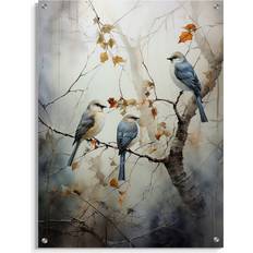 Design Art Bird Silent Watcher II - Bird Blue/Gray Wall Decor 16x32"