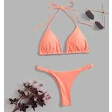 Shein Summer Beach Solid Triangle Halter Bikini Set