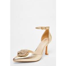 Quiz Foil Diamante Corsage Court Heels Gold