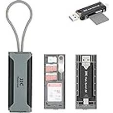 JJC Reseminneskortsfodral set med USB 3.0 kortläsare och verktyg för borttagning av kort i plats för SD x 1 TF/MSD x 2 Nano SIM x 1, SD-korthållare bärförvaringslåda grå