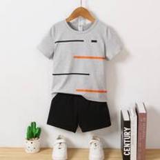 Cheap Other Sets Shein Young Boy Striped Round Neck Short Sleeve T-Shirt And Shorts Set