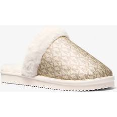 Michael Kors Slippers Michael Kors Liddy Metallic Signature Logo and Faux Fur Slipper Gold