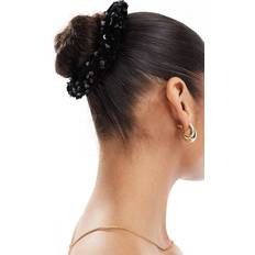 – Svart, Extra Stor Scrunchie I Velour Med Paljetter