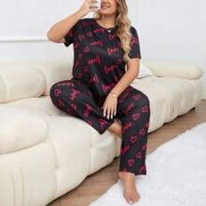 5XL Sleepwear Shein Plus Leisure Heart & Letter Print Pajama Set