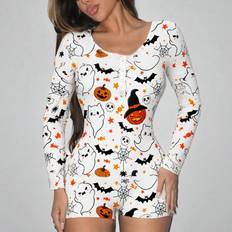 Jumpsuits & Overalls Shein Womens Casual Pumpkin Bat Ghost Full Graphic Print Jumpsuit Fall