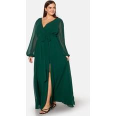 Goddiva Curve Long Sleeve Chiffon Maxi Curve Dress Green UK26