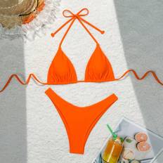 Clothing Shein Womens Solid Color Halter Neck Tie Two Pieces Bikini Set Bathing Suit For Summer Beach