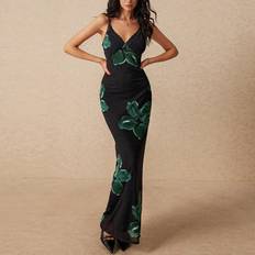 Clothing Shein Womens Contrast Lace Floral Print Maxi Bodycon Slip Dress