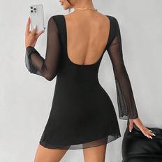 Shein Short Dresses Shein Womens New Sexy Backless Trumpet Sleeve Mesh Dress For Early Autumn