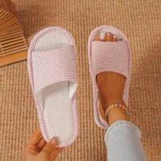 Linen Fabric Slippers, Women's Indoor House Slippers With Soft & Quiet Anti-Slip Sole For Wooden Floors, Summer