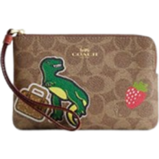 Coach Corner Zip Wristlet In Signature Canvas With Sticker Print - Signature Canvas/Gold/Tan Multi