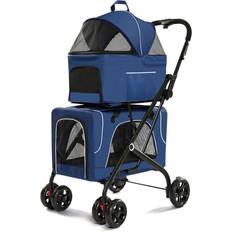 Double stroller Dishengzhen 3 in 1 Collapsible Double Decker Pet Stroller