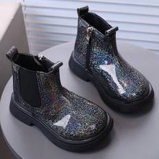 Shein AutumnWinter Fashion Childrens Ankle Boots Thick Soles Girls Boots Vintage Glossy Toddler Baby Girl Shoes