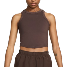 Brown - Women Tank Tops Nike One Fitted Women's Dri-FIT Cropped Tank Top - Baroque Brown/Black