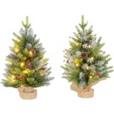 Red Christmas Trees 2 Pieces Prelit Artificial Tabletop LED Display 2 ft Christmas Tree