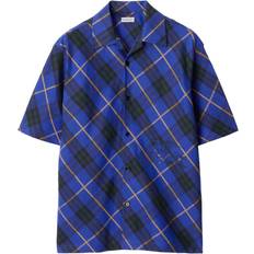 Burberry Men Shirts Burberry Equestrian Knight Checked Shirt - Royal Blue/Black